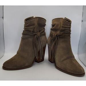 Jessica Simpson Sesley Women’s Suede Ankle Booties Taupe/green Block Heel Size 6